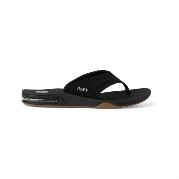 NEW REEF men\'s fanning flip flops in black/silver main image 4